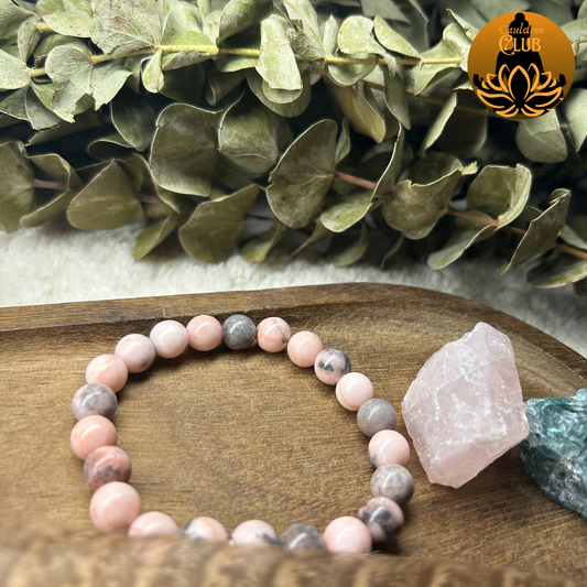 Pink Zebra Gemstone Beaded Bracelet